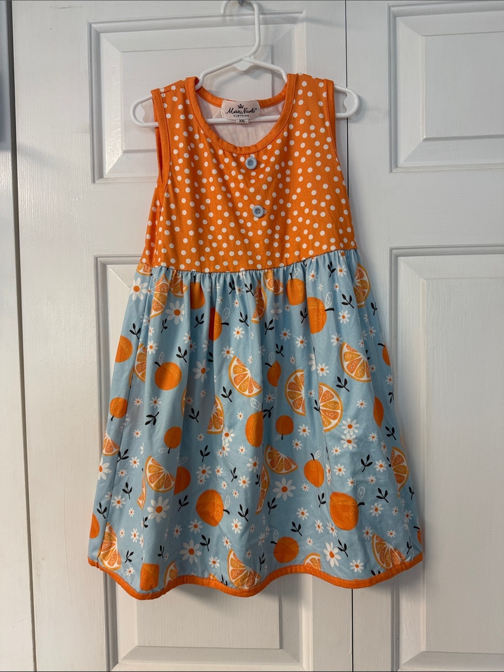 Marie Nicole Orange & Light Blue Citrus Print Sleeveless Dress for Girls